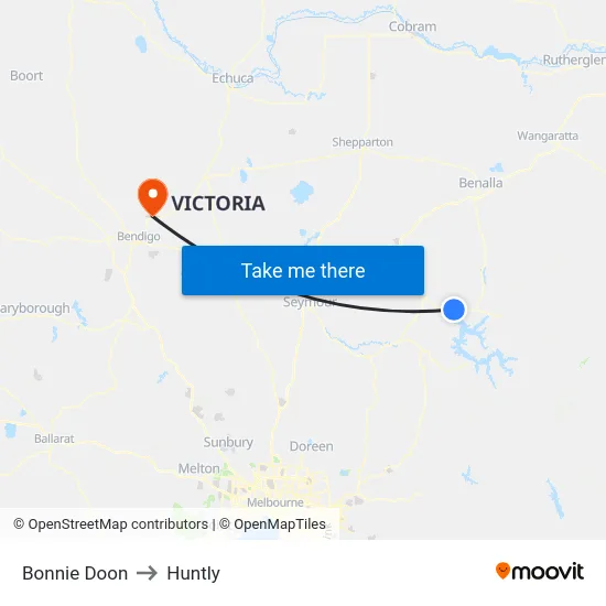 Bonnie Doon to Huntly map