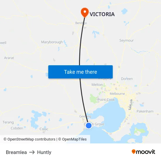 Breamlea to Huntly map