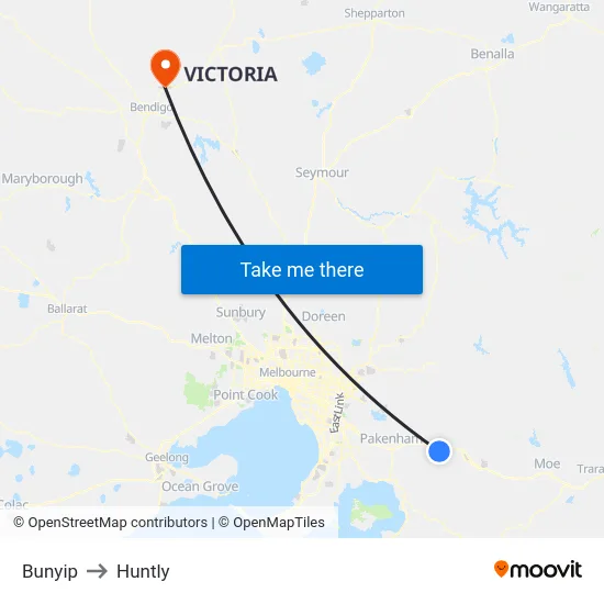 Bunyip to Huntly map