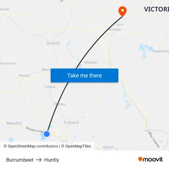 Burrumbeet to Huntly map