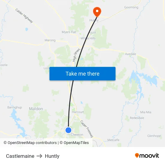 Castlemaine to Huntly map