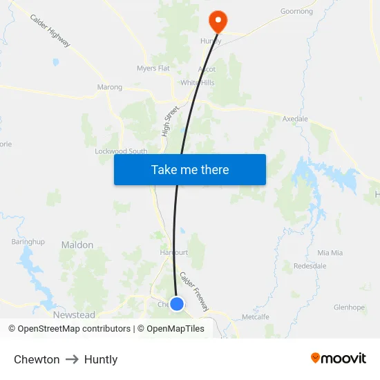 Chewton to Huntly map