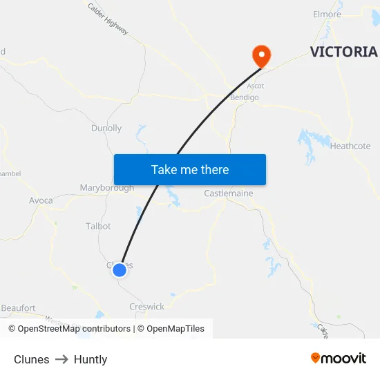 Clunes to Huntly map