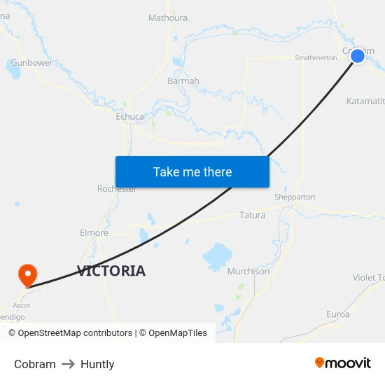 Cobram to Huntly map