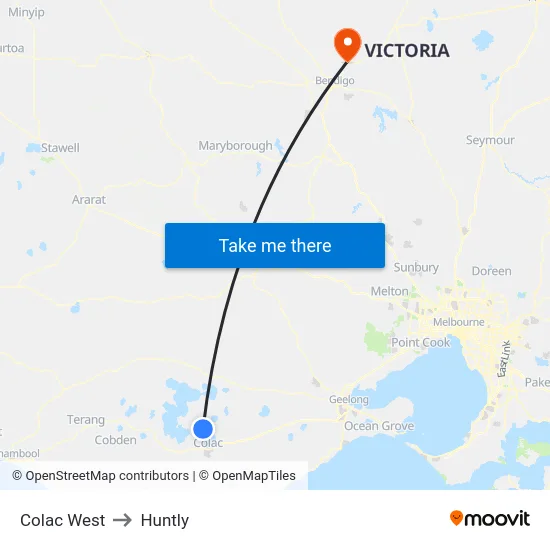 Colac West to Huntly map