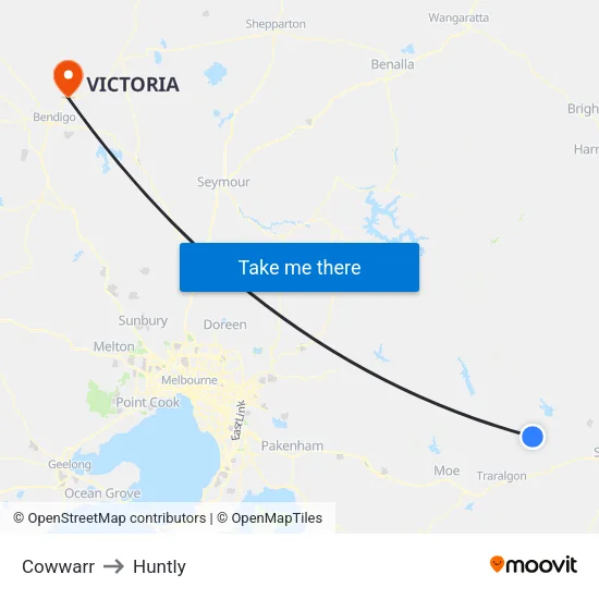 Cowwarr to Huntly map