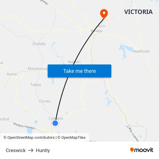 Creswick to Huntly map
