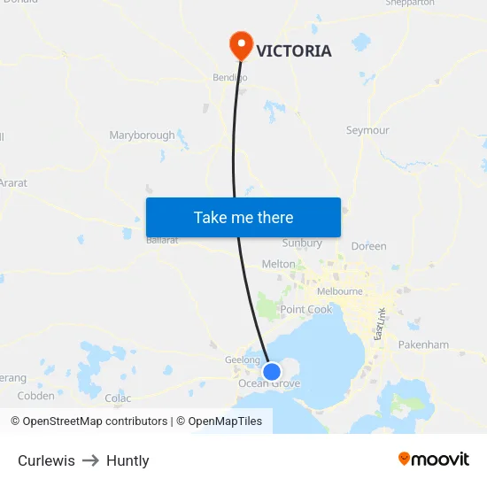 Curlewis to Huntly map