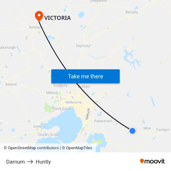 Darnum to Huntly map