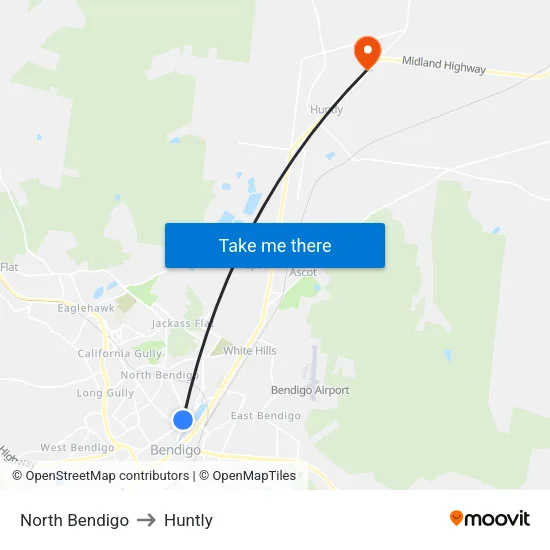 North Bendigo to Huntly map