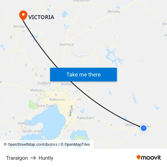 Traralgon to Huntly map