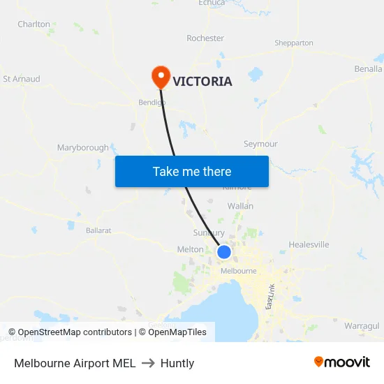 Melbourne Airport MEL to Huntly map