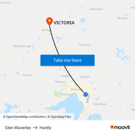 Glen Waverley to Huntly map