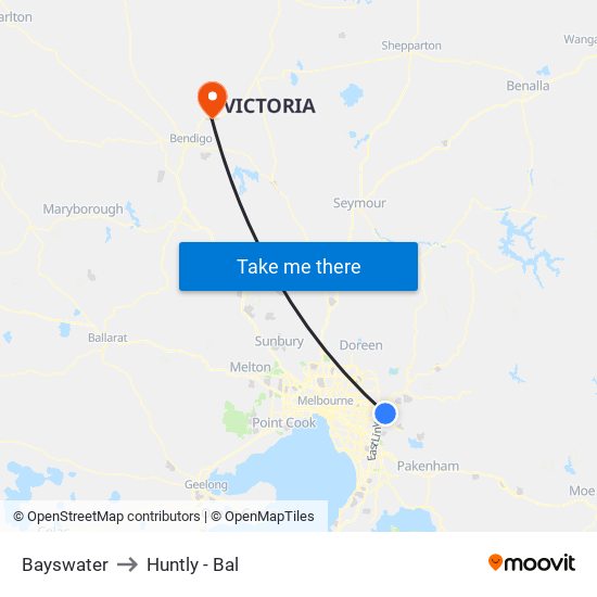 Bayswater to Huntly - Bal map