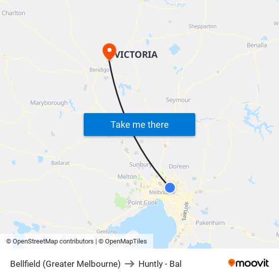 Bellfield (Greater Melbourne) to Huntly - Bal map