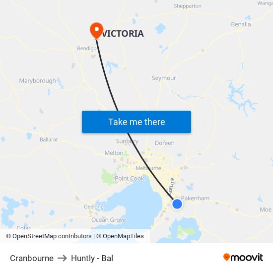 Cranbourne to Huntly - Bal map