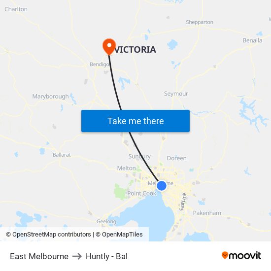East Melbourne to Huntly - Bal map