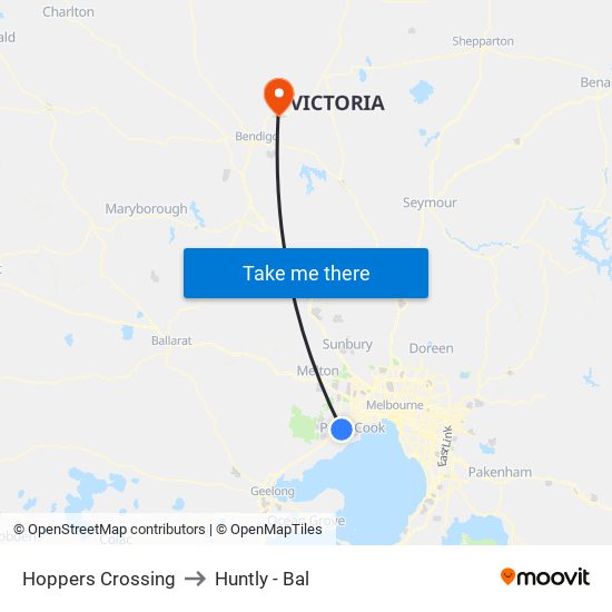 Hoppers Crossing to Huntly - Bal map