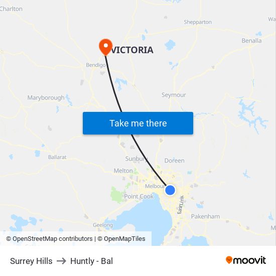 Surrey Hills to Huntly - Bal map