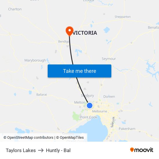 Taylors Lakes to Huntly - Bal map