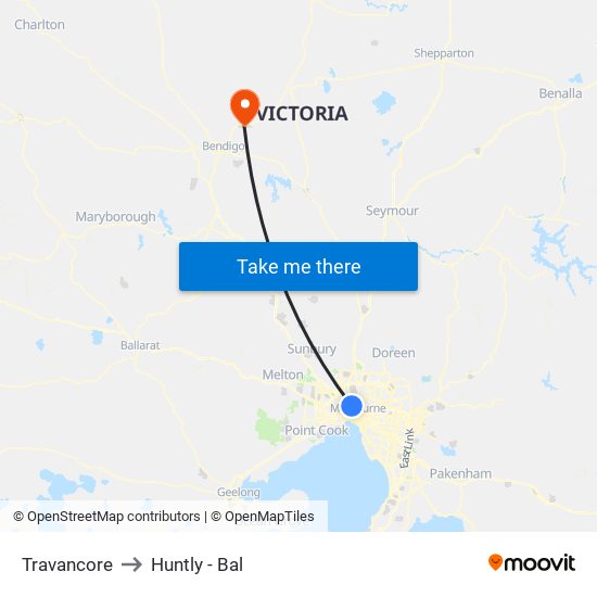 Travancore to Huntly - Bal map