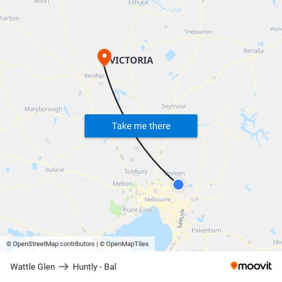 Wattle Glen to Huntly - Bal map