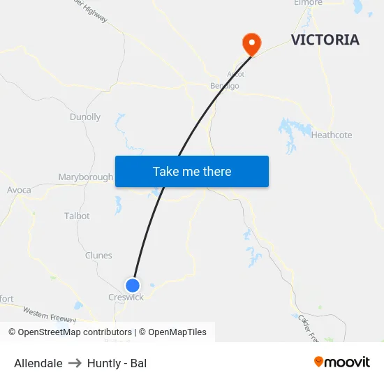 Allendale to Huntly - Bal map