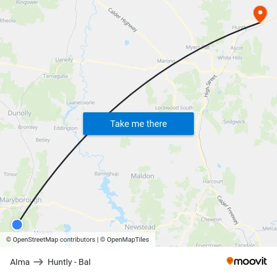 Alma to Huntly - Bal map