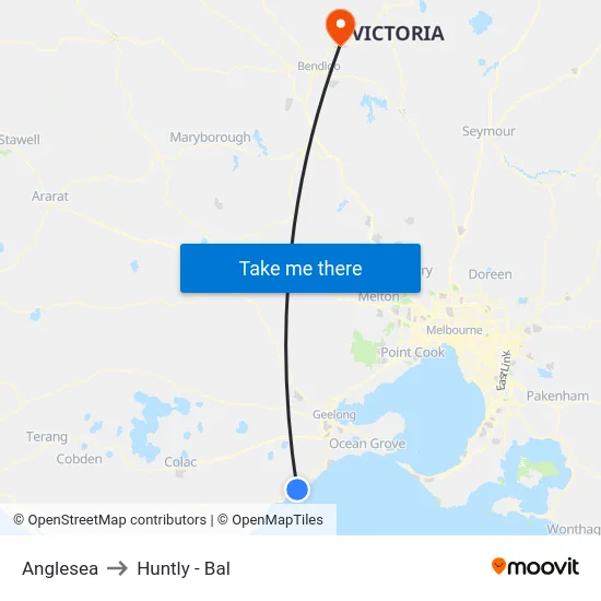Anglesea to Huntly - Bal map