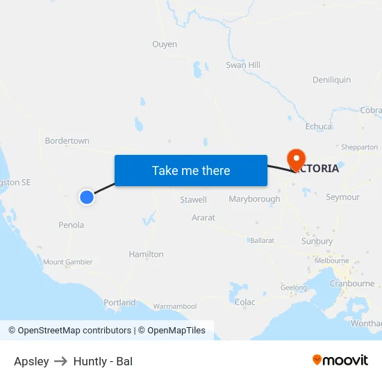 Apsley to Huntly - Bal map