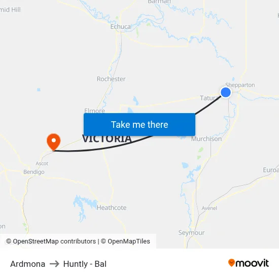 Ardmona to Huntly - Bal map