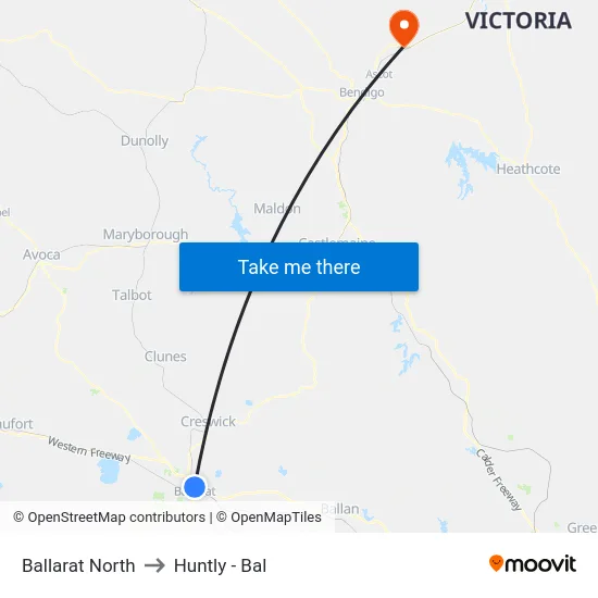 Ballarat North to Huntly - Bal map