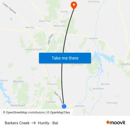 Barkers Creek to Huntly - Bal map