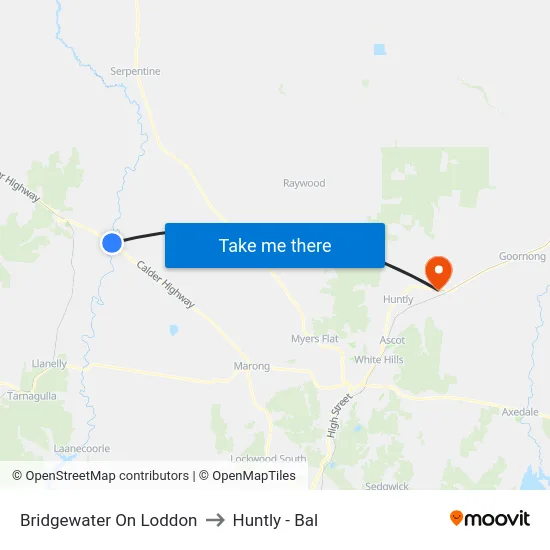 Bridgewater On Loddon to Huntly - Bal map