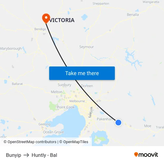 Bunyip to Huntly - Bal map