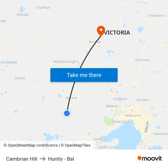 Cambrian Hill to Huntly - Bal map