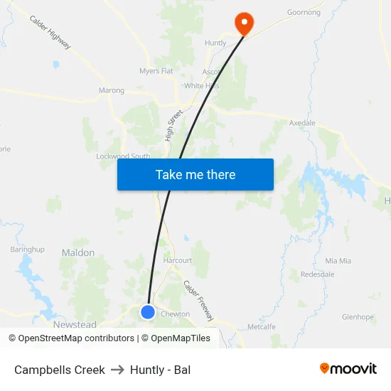 Campbells Creek to Huntly - Bal map