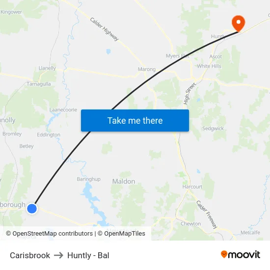 Carisbrook to Huntly - Bal map