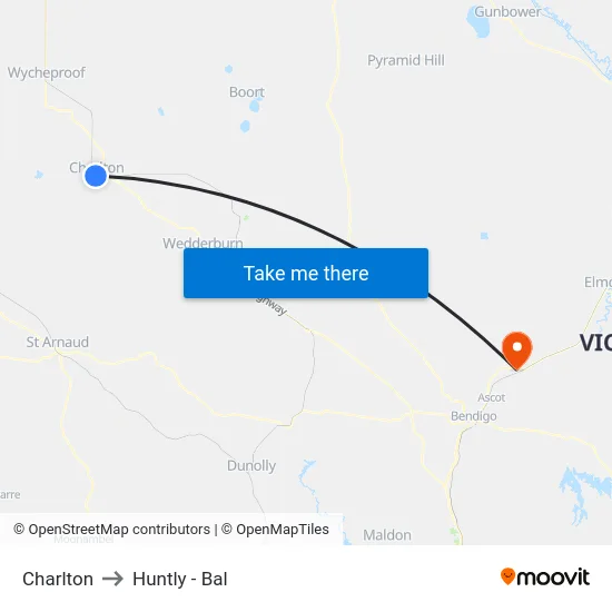 Charlton to Huntly - Bal map