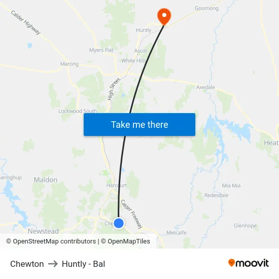Chewton to Huntly - Bal map