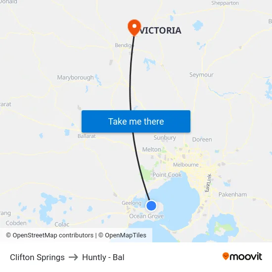 Clifton Springs to Huntly - Bal map