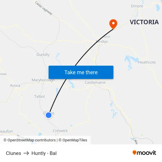 Clunes to Huntly - Bal map