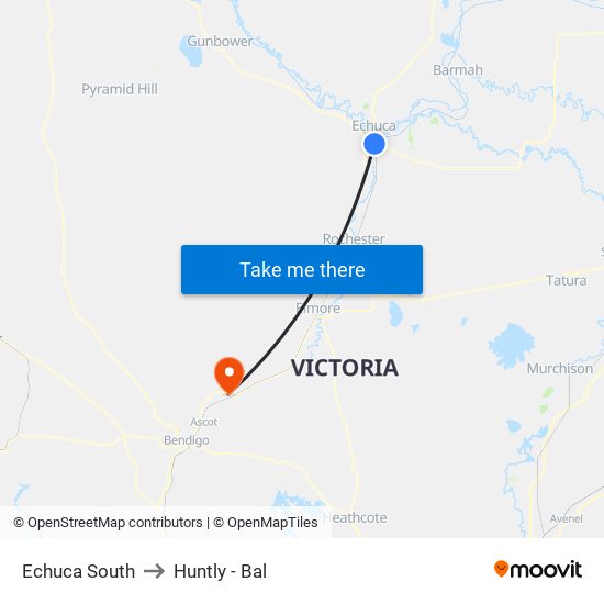 Echuca South to Huntly - Bal map