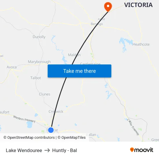 Lake Wendouree to Huntly - Bal map