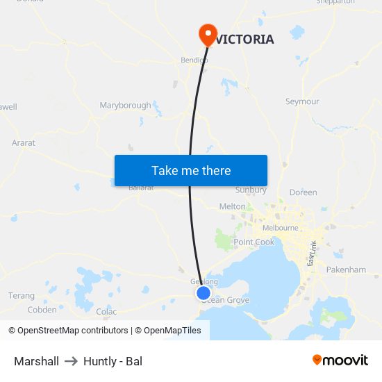 Marshall to Huntly - Bal map