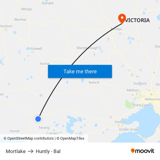 Mortlake to Huntly - Bal map