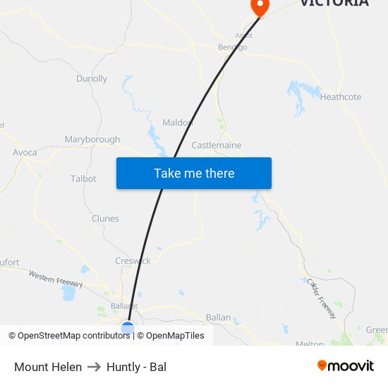 Mount Helen to Huntly - Bal map