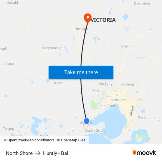 North Shore to Huntly - Bal map