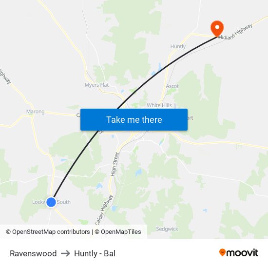 Ravenswood to Huntly - Bal map