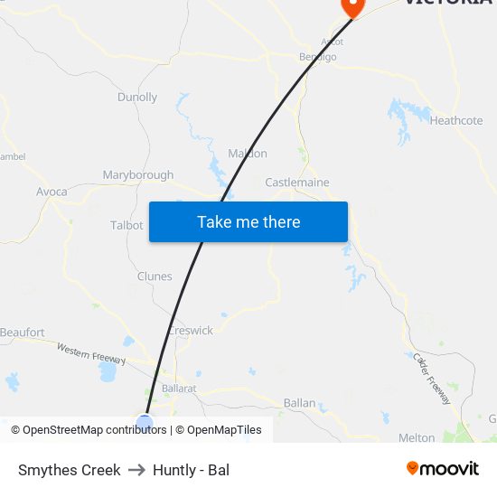 Smythes Creek to Huntly - Bal map